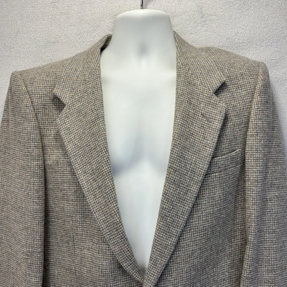 Vintage Basketweave Tweed Sport Coat Blazer Mens 40L Long Gray Pastel Pink Blue